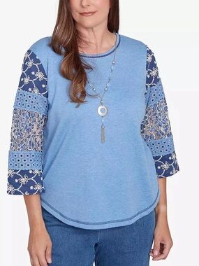 Alfred Dunner Blue Knit Top with Navy Trim